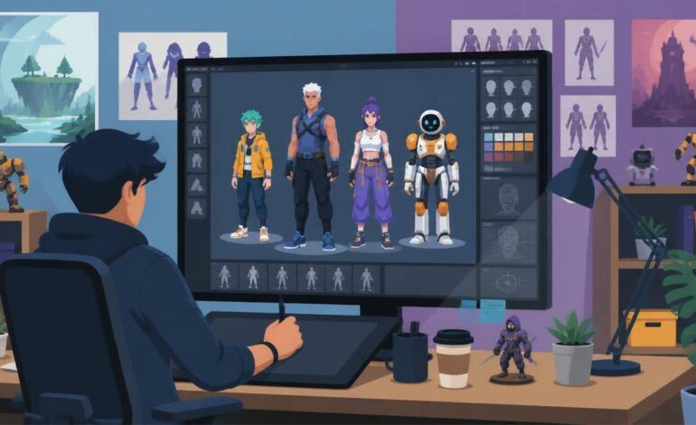 Creatore di mondi virtuali che sviluppa avatar tridimensionali personalizzati al computer